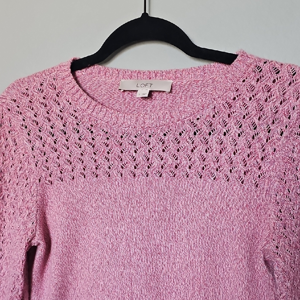 Loft Pink Heathered Pointelle Cotton Sweater Top Small - Picture 3 of 7